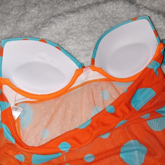 Orange & Blue polka dot strapless tankini - Picture 2 of 7